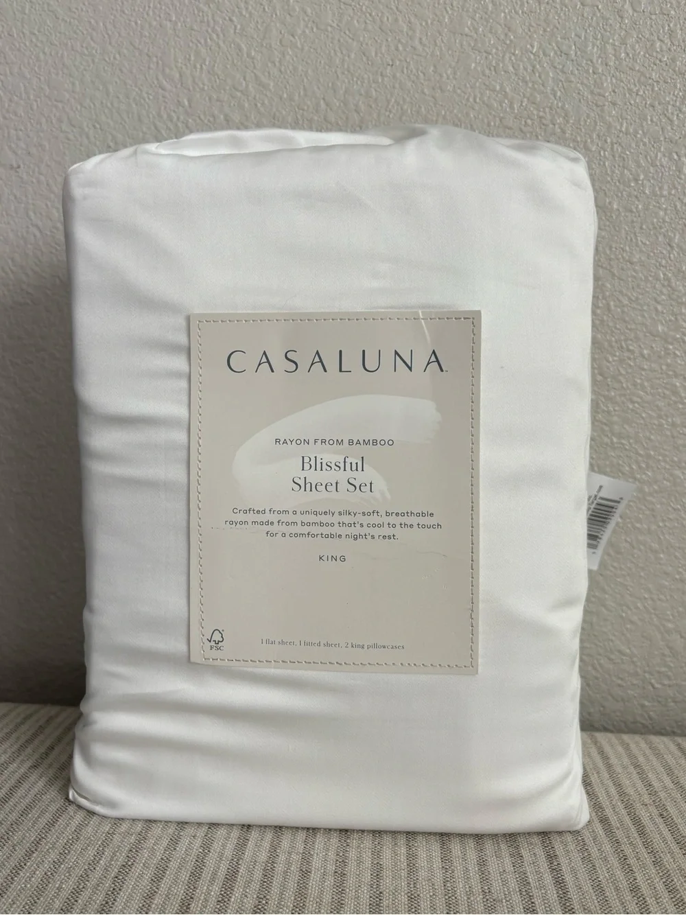 NWT King 400 Thread Count Rayon from Bamboo Sheet Set White - Casaluna